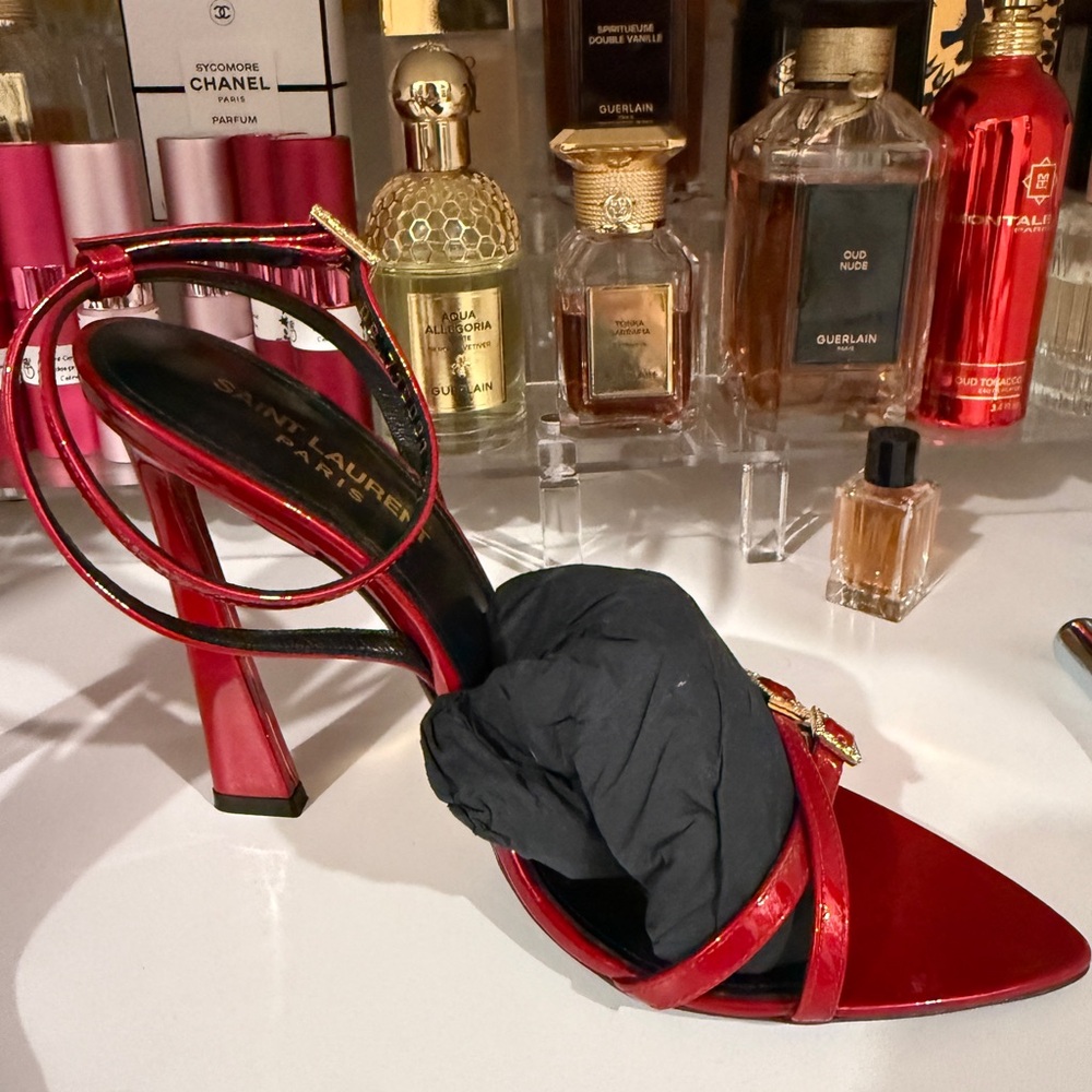 Yves Saint Laurent Red Patent Strappy Heel - Picture 8 of 8
